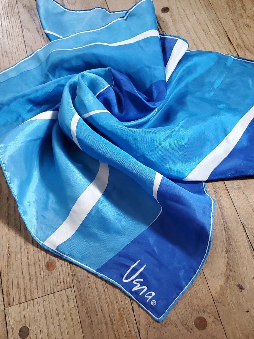 100% Silk Scarf BLUE VINTAGE VERA Square 22"